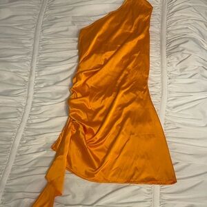 Elegant Orange One-Shoulder Dress